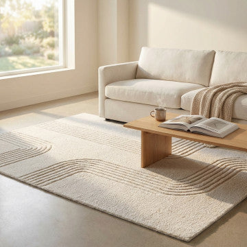 Tappeto in lana e cotone avorio 120 x 180 cm con decoro