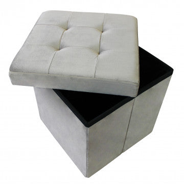 Pouf contenitore quadrato in velluto tortora 38x38x38 cm