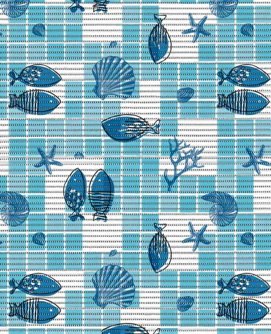 Tappeto multicolore con fantasia mare, pesci, con materiale antiscivolo, dimensioni H65 cm x 15 m, ideale per ambienti domestici e esterni