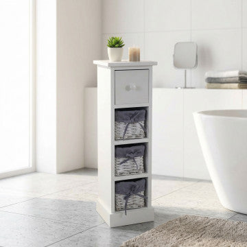 Mobiletto in legno 4 cassetti, 21x21x70 cm, colore bianco