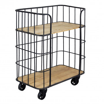 Mobile in ferro e legno con 2 ripiani - 72 x 38,5 x 86,5 cm