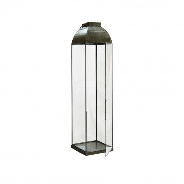 Lanterna grande in metallo e vetro color bronzo 20x20x83 cm
