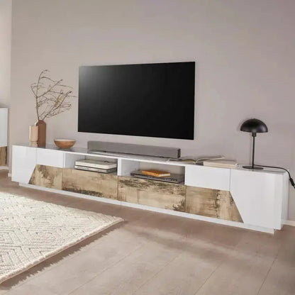 Porta TV Alien con dimensioni 260 x 43 x 46 cm Lowboard in Bianco Laccato/Acero Pereira Porta tv Italy Web forniture   