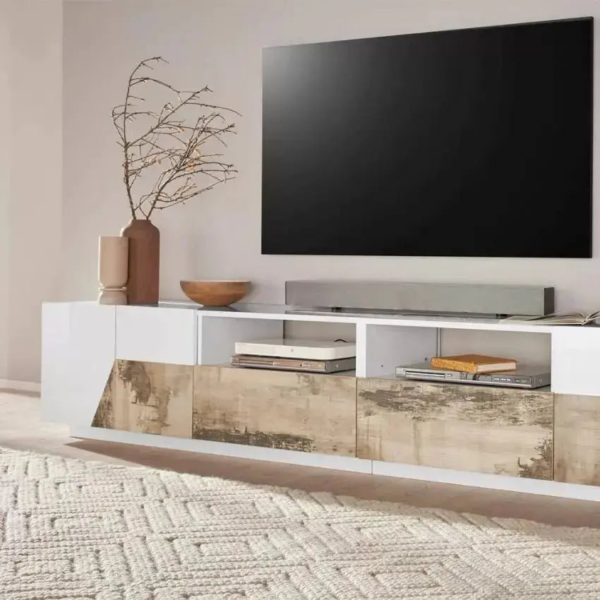 Porta TV Alien con dimensioni 260 x 43 x 46 cm Lowboard in Bianco Laccato/Acero Pereira Porta tv Italy Web forniture   