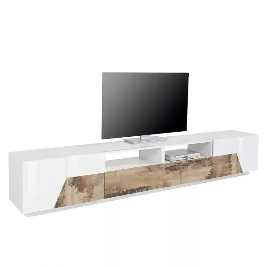 Porta TV Alien con dimensioni 260 x 43 x 46 cm Lowboard in Bianco Laccato/Acero Pereira Porta tv Italy Web forniture   