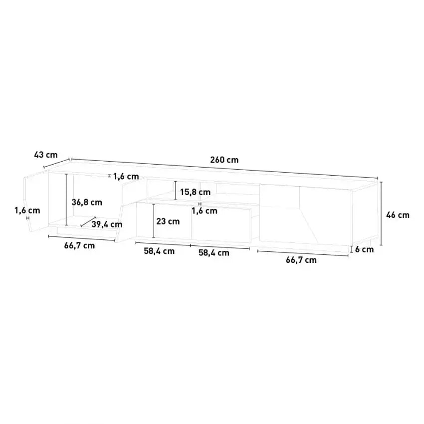 Porta TV Alien con dimensioni 260 x 43 x 46 cm Lowboard in Bianco Laccato/Acero Pereira Porta tv Italy Web forniture   