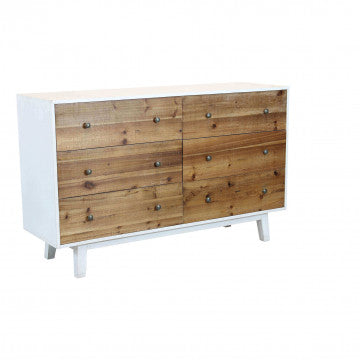 Mobile bianco 6 cassetti decoro naturale legno 146x45x90 cm
