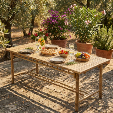 Tavolo in bamboo marrone 200x80x75 cm, struttura in legno massello