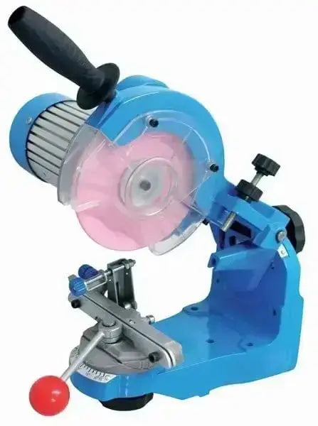 Affilacatene professionale con motore a induzione 230W, disco abrasivo da 145 mm e struttura robusta per uso intensivo su catene.
