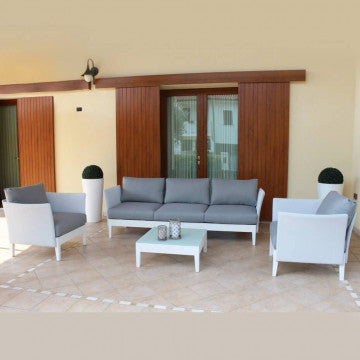 Salotto 3 posti in alluminio verniciato e textilene grigio melange