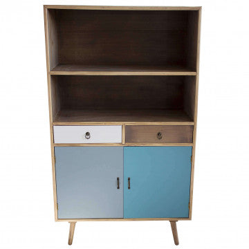 Mobiletto MDF e legno pino con 2 ripiani, 2 ante e 2 cassetti - 80x35x140 cm