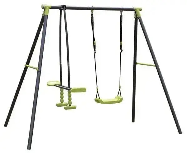 Altalena doppia T.45MM 208x136x180H con struttura in acciaio verniciato e due sedute, ideale per giardino e giochi all'aperto per bambini.