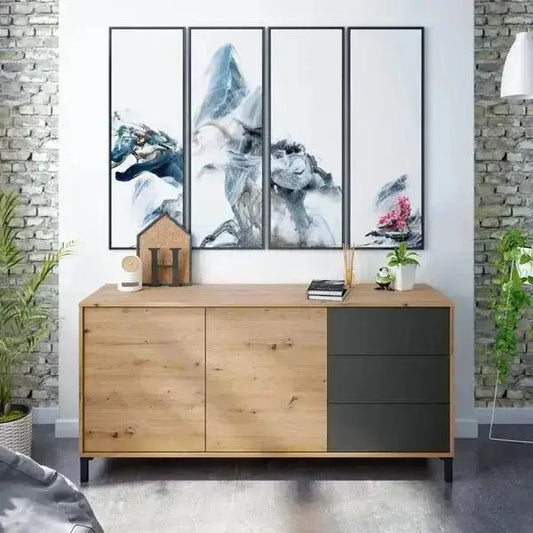 Mobile credenza con 2 ante + 3 cassetti in rovere e antracite 154X41X74H Buffet e credenze FORES   