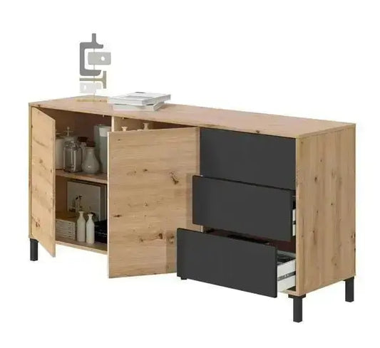 Mobile credenza con 2 ante + 3 cassetti in rovere e antracite 154X41X74H Buffet e credenze FORES   