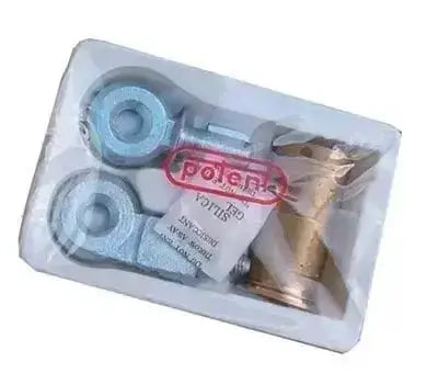 Apparecchiatura per saracinesche in confezione blister, composta da campana in ottone e occhioli in metallo per lucchetti blindati.