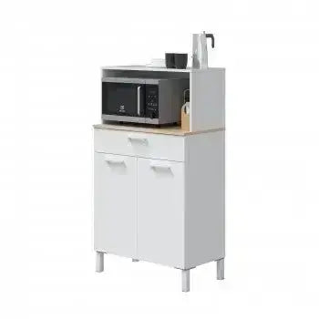 Armadio da cucina bianco Canadian con 2 ante, 1 cassetto e ripiano fisso, ideale per microonde e accessori da cucina.