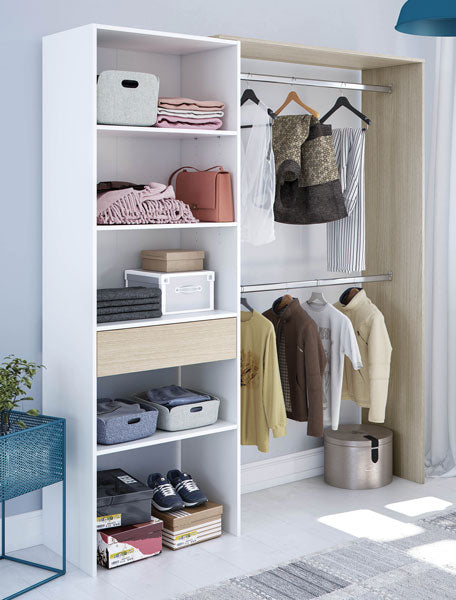 Armadio Guardaroba 158x40x187h in Rovere Chiaro e Bianco con Ripiani e Appendiabiti Armadi Hobby Shop Solution   