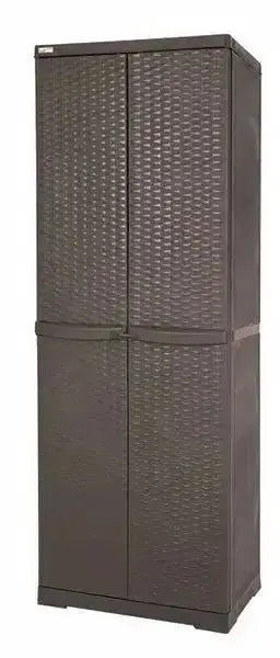 Armadio portascope in rattan marrone 65x45x178 cm con design elegante e resistente, ideale per organizzare attrezzi da giardinaggio.