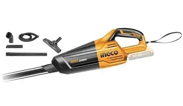 Aspirapolvere INGCO P20S 20V con accessori inclusi, ideale per la pulizia domestica efficace grazie alla potente aspirazione e design compatto.