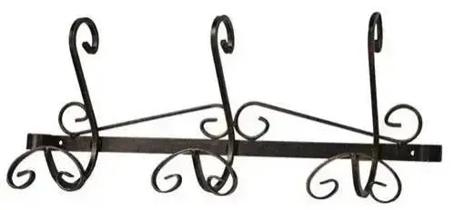 Attaccapanni 3 posti in ferro battuto nero, modello 'Fascia' con design elegante e robusto, perfetto per appendiabiti e cappelliere.