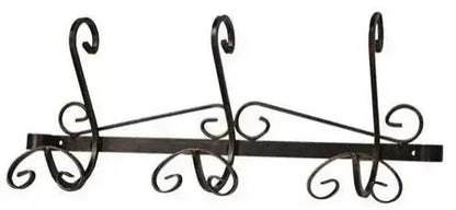 Attaccapanni 3 posti in ferro battuto nero, modello 'Fascia' con design elegante e robusto, perfetto per appendiabiti e cappelliere.