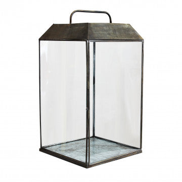 Lanterna in metallo e vetro, dimensioni 33x33x63 cm, finitura bronzo