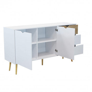 Mobile in legno bianco e naturale con 2 ante e 3 cassetti