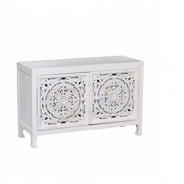 Mobile in legno di mango con 2 ante, bianco, 125x45x80 cm
