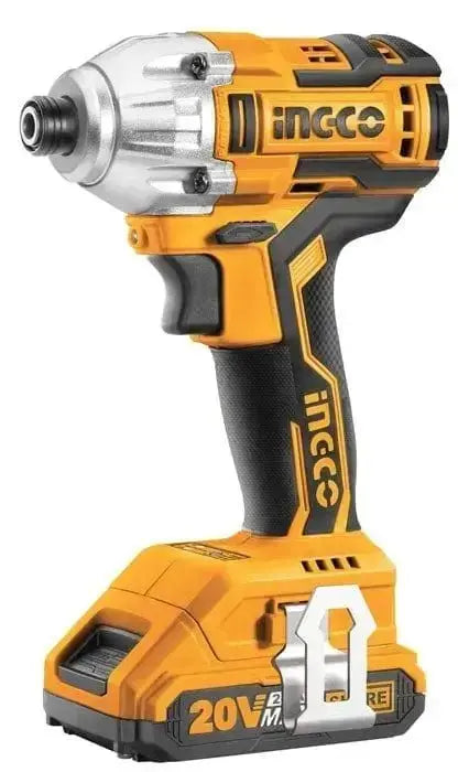 Avvitatore a Impulsi Ingco 20V P20S con 2 Batterie, trapano portatile per bricolage professionale con impugnatura ergonomica e motore brushless.
