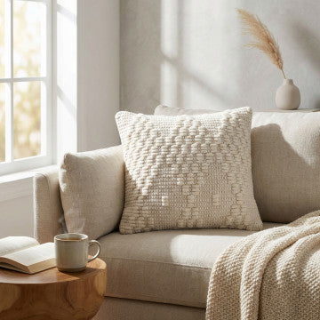 Cuscino in cotone e lana, bianco, dimensioni 45x45 cm, altezza 8 cm
