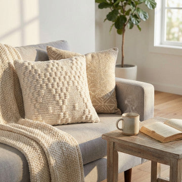 Cuscino in cotone e lana, bianco, dimensioni 45x45 cm, altezza 8 cm