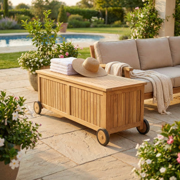 Box contenitore in teak massiccio 155x55x63 cm colore marrone chiaro