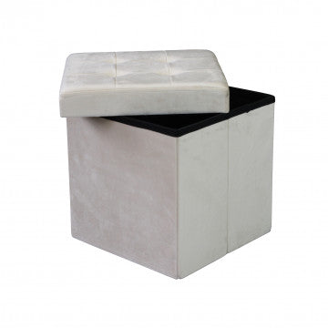 Pouf contenitore quadrato velluto beige 38x38x38 cm