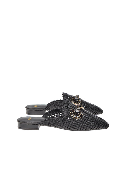 Sabot EXE Luna Ecopelle Intrecciata con Mascherino Frontale Strass Sottopiede Imbottito Fondo Gomma Tacco 2 cm