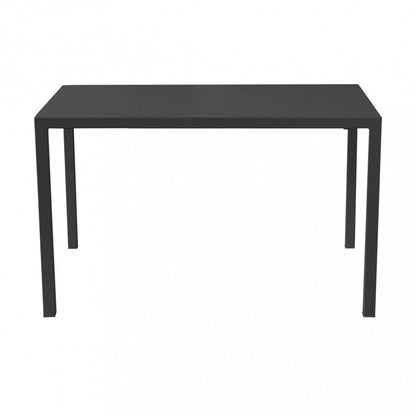 Tavolo da esterno in acciaio verniciato antracite, superficie rettangolare, struttura stabile con quattro gambe, dimensioni 80x120x76cm