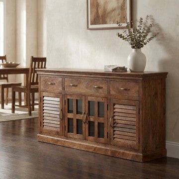 Mobile in legno di mango con 2 ante e 3 cassetti 180x44x90 cm