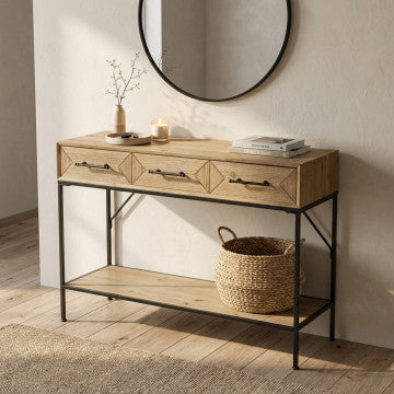 Mobile in ferro e legno con 2 ripiani e 3 cassetti, 110,50x40x76 cm