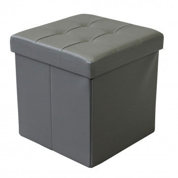Pouf contenitore quadrato in ecopelle grigio 38x38x38 cm