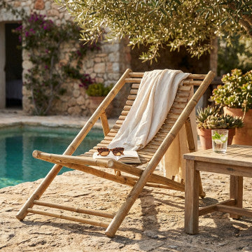 Sdraio dondolo in bamboo con struttura in legno marrone 117x60x68 cm