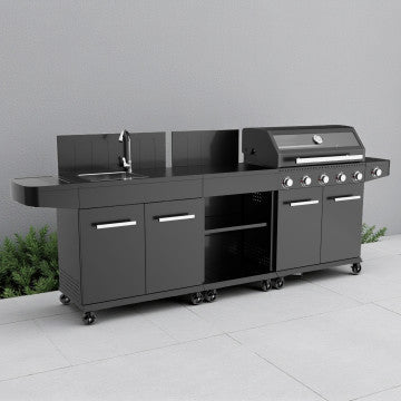 Barbecue 4 fuochi con griglia scaldavivande, acciaio verniciato nero