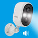 Telecamera con pannello solare 3MP Full HD, corpo bianco, obiettivo grandangolare, funzionalità di visione notturna e allarme acustico