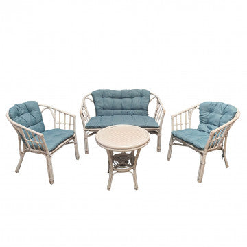 Salotto in rattan naturale 2 posti con cuscini in cotone