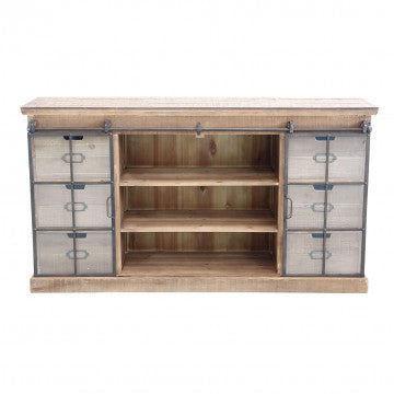 Mobile in legno con 2 ante e 6 cassetti, 147,5x39x81,5 cm