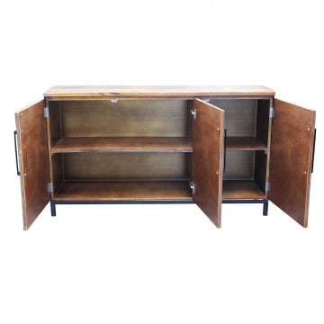 Mobile con 3 ante, struttura legno naturale, gambe metallo nero, 150x40x86 cm