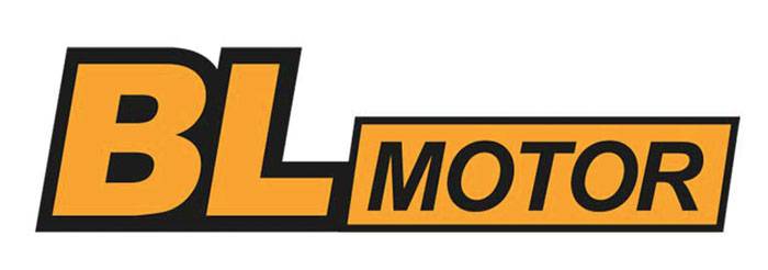 Logo con testo BL MOTOR in arancione e nero, con design grafico di stile industriale.