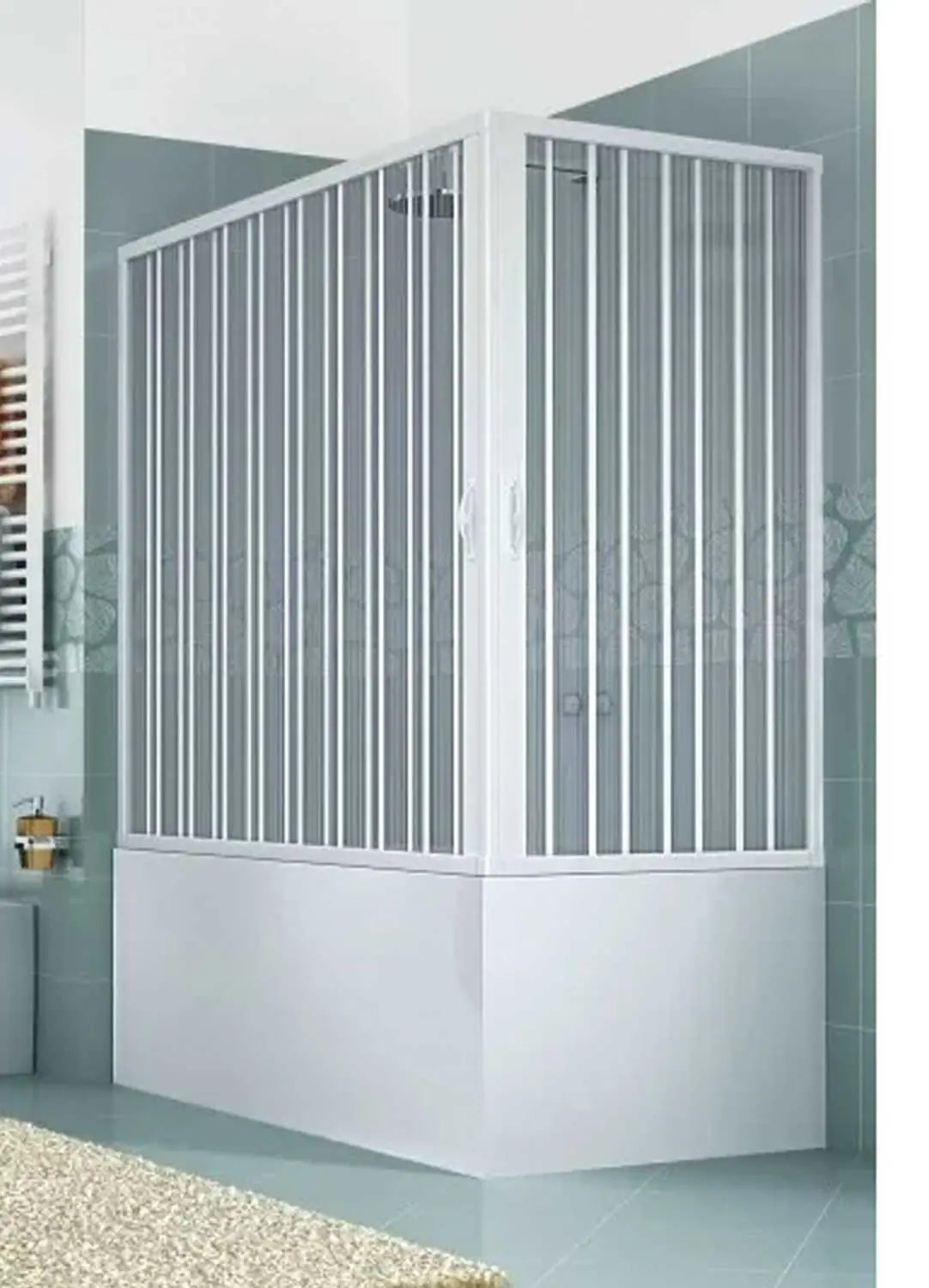 Box vasca regolabile Galassia Pinto in alluminio bianco con sistema a soffietto, ideale per trasformare vasche in docce, misura 60/70x160/170 cm, altezza 150 cm