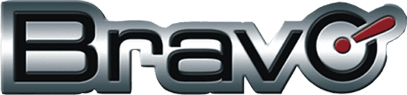 Logo Bravo in stile grafico con effetto metallico, rappresenta il marchio di supporti TV e accessori elettronici