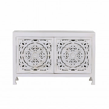 Mobile in legno di mango con 2 ante, bianco, 125x45x80 cm
