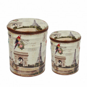 Set 2 pouf contenitore tondo struttura MDF metallo rivestimento PVC
