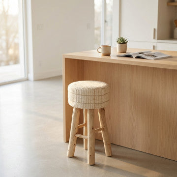 Sgabello in legno con seduta in cotone e lana 40x40x70 cm
